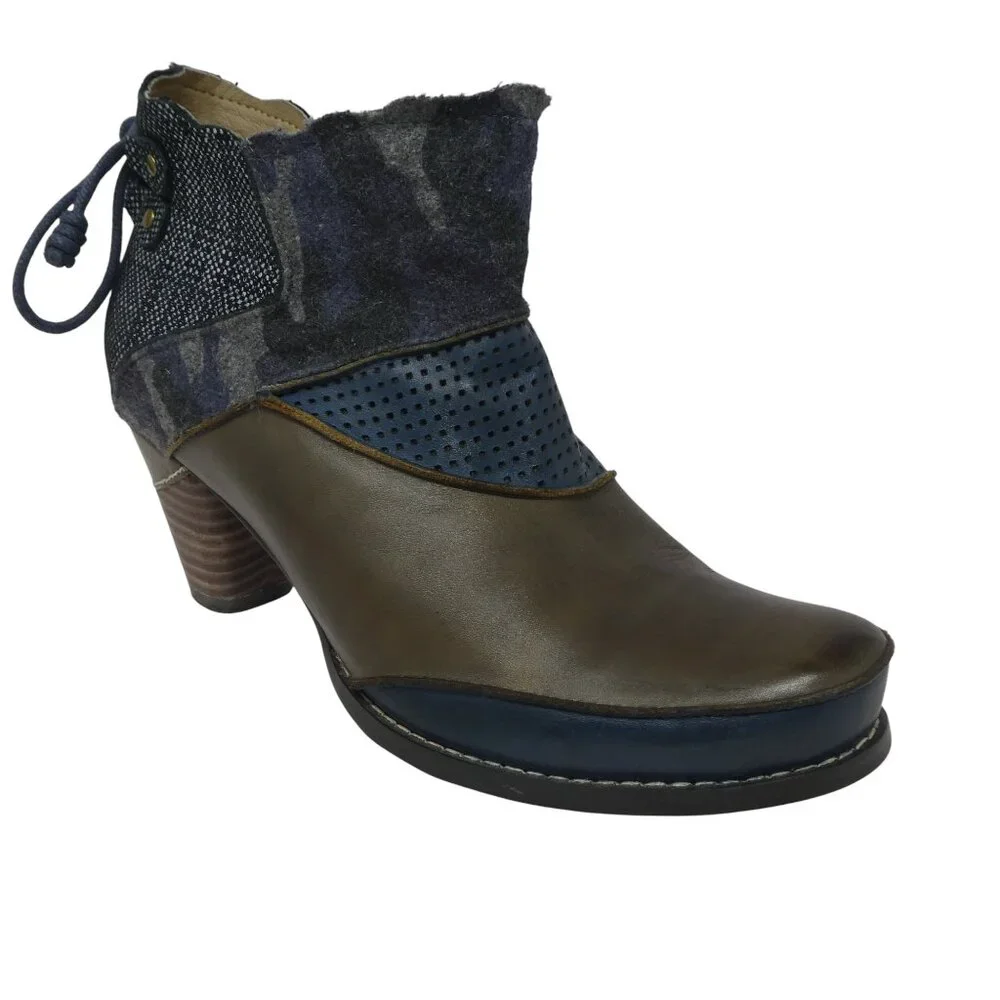 Boutique by‎ Corkys Shale Blue Brown Leather Heeled Ankle Boots Womens 8